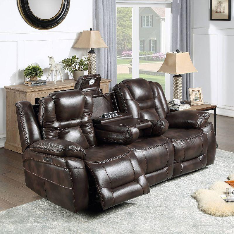 Oportuna Dual Power Sofa with Drop Down Table Brown - Steve Silver Co.