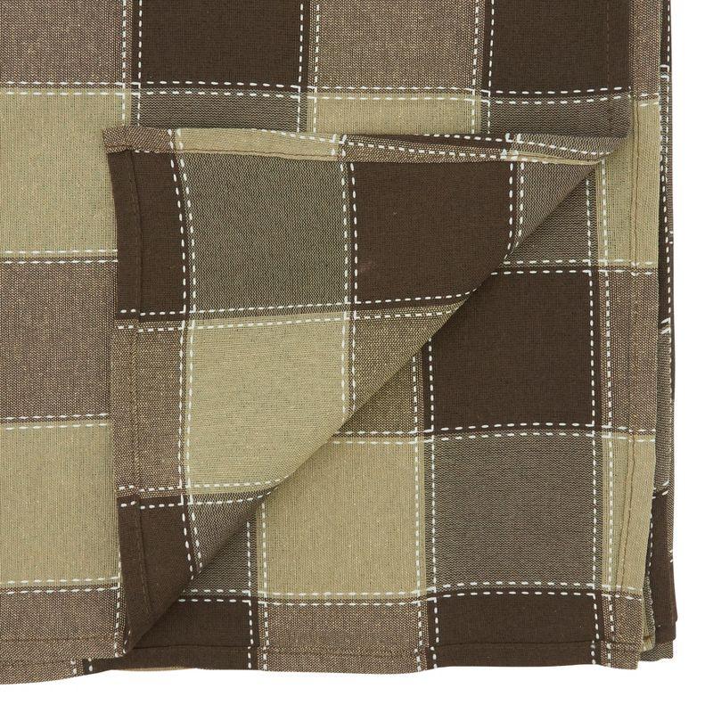 Mocha Stitched Plaid Cotton Blend Tablecloth, 70" x 140"