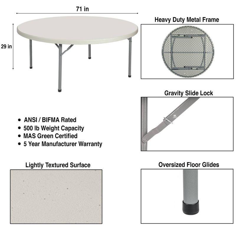 Hampden Furnishings 71" Baldwin Collection Round Folding Table Gray: Stain-Resistant, Seats 12, No Assembly Required