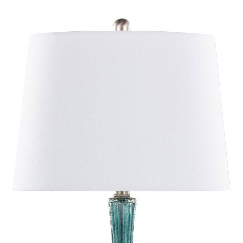 Sapphire Blue Crackle Glass Table Lamps with Off-White Linen Shades, Set of 2