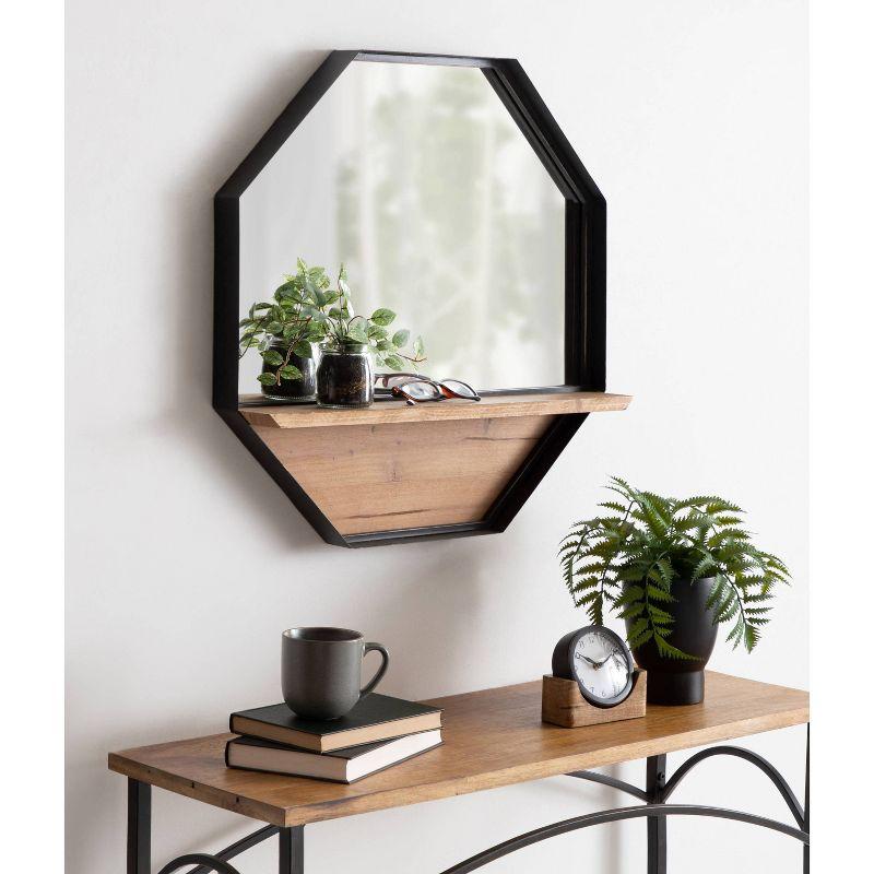 24" x 24" Owing Functional Wall Mirror Brown - Kate & Laurel All Things Decor: Modern Octagon Shape, Metal Frame