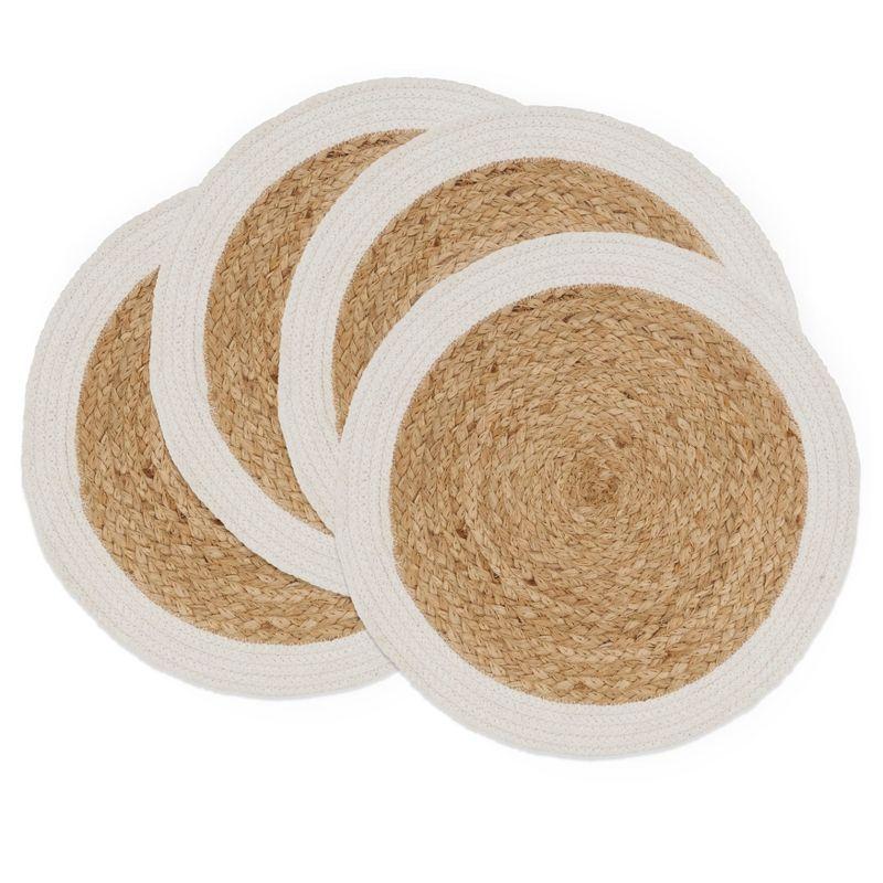 Handmade Natural and White Jute Braided Round Placemats, Set of 4