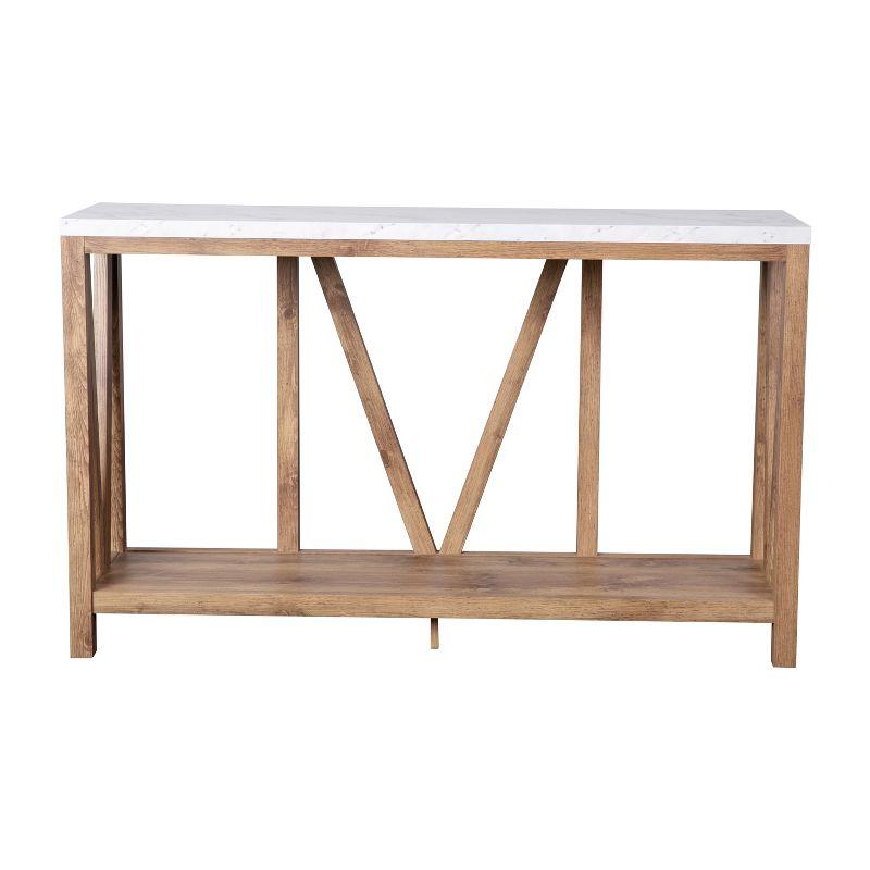 Flash Furniture Farmhouse Style Rustic Entryway Console Table - Warm Oak/Marble Finish Top