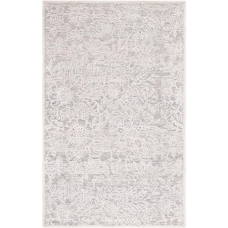 Hand-Tufted Coastal Motif Wool Area Rug in Gray & Ivory - 4' x 6'