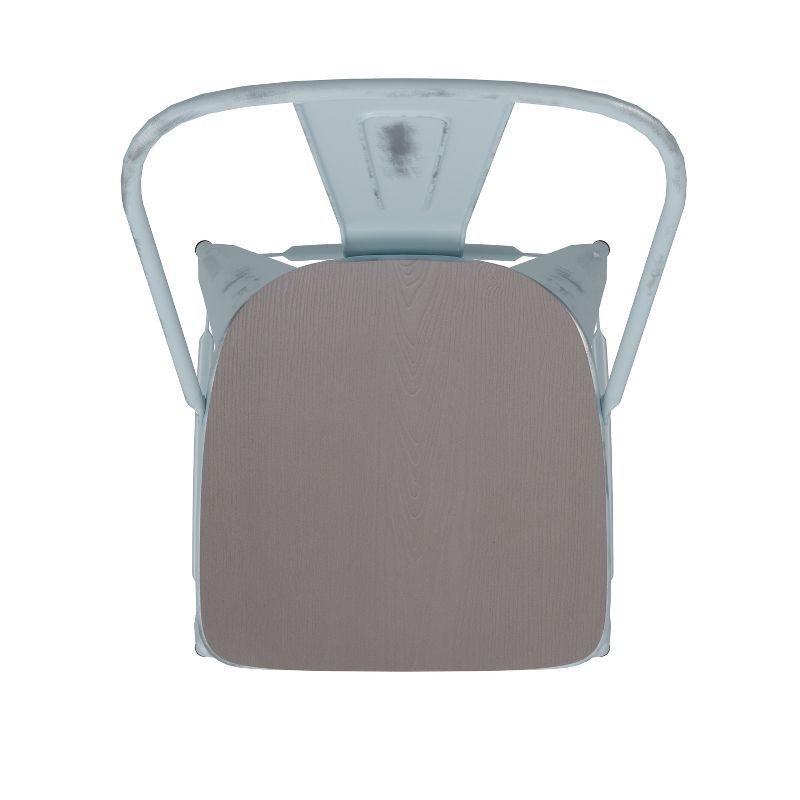 Flash Furniture Carly Commercial Grade 30" High Green-Blue Metal Indoor-Outdoor Barstool with Back with Gray Poly Resin Wood Seat