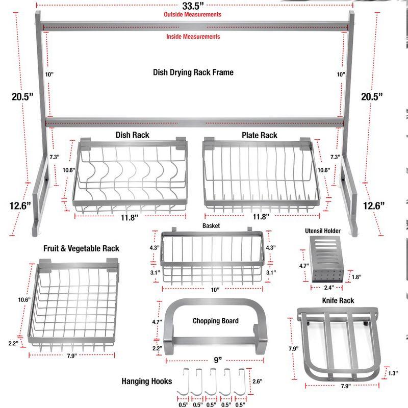 Silver Steel Over-The-Sink Dish Drying Rack with Utensil Cup