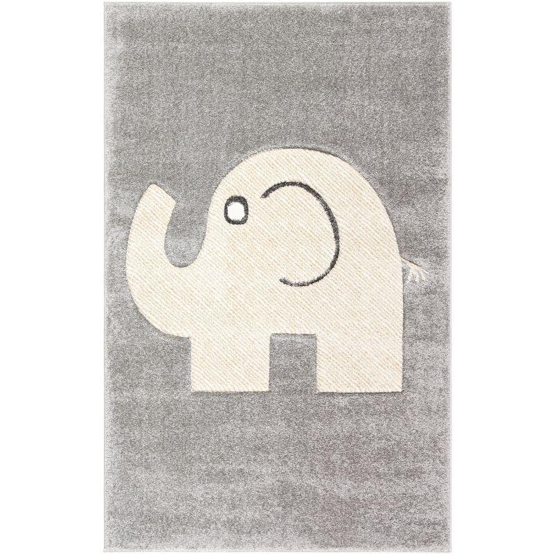 Gray and Ivory Elephant Kids Area Rug 2'3" x 4'