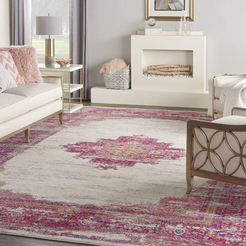 Nourison Passion Medallion Bohemian Indoor Rug Ivory/Fuchsia 12' x 15'