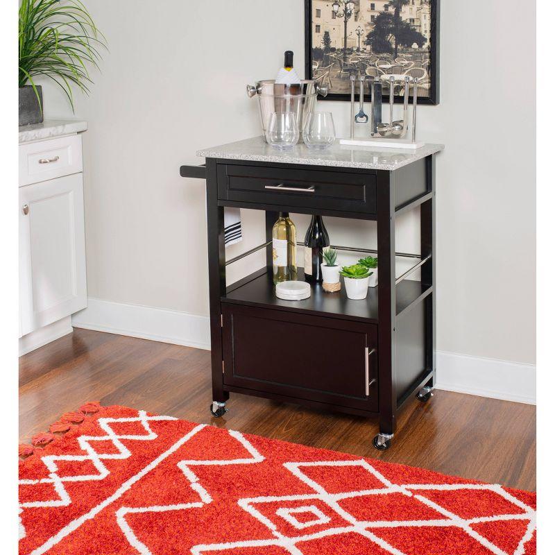 Black Granite Top Kitchen Cart with Ample Storage