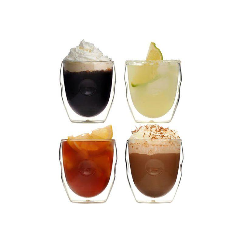 Ozeri Set of 4 Double Wall 8oz Hot and Cold Drink Glasses, Moderna Artisan Series