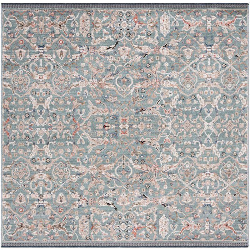 Elysian Blue Oriental Square Rug - Hand-knotted Cotton & Synthetic Blend