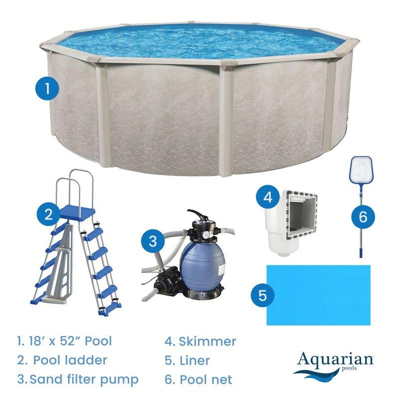 Aquarian Phoenix 18' x 52" Steel Frame Above-Ground Pool Kit, DIY Family Size Backyard Pool with Sand Filter Pump, Ladder, Liner, Skimmer, and Net