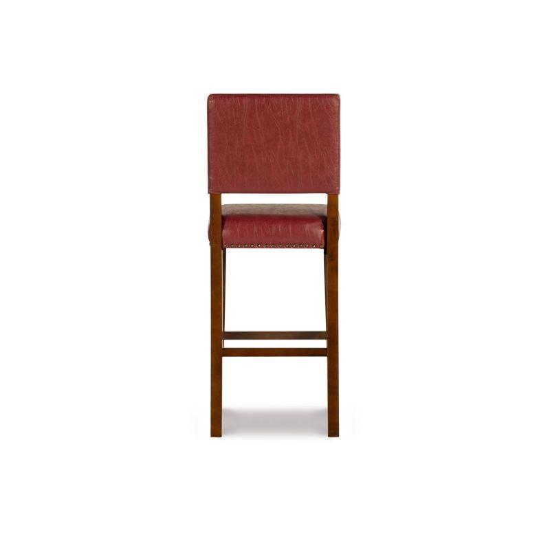 Walnut Finish Red Leather 30" Brook Barstool with Nailhead Trim