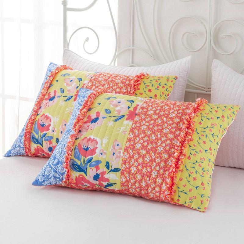 Greenland Home Fashions 2pc Twin Skylar Quilt Set Calico Red/Yellow/Blue: Microfiber Bedding with Pillow Sham