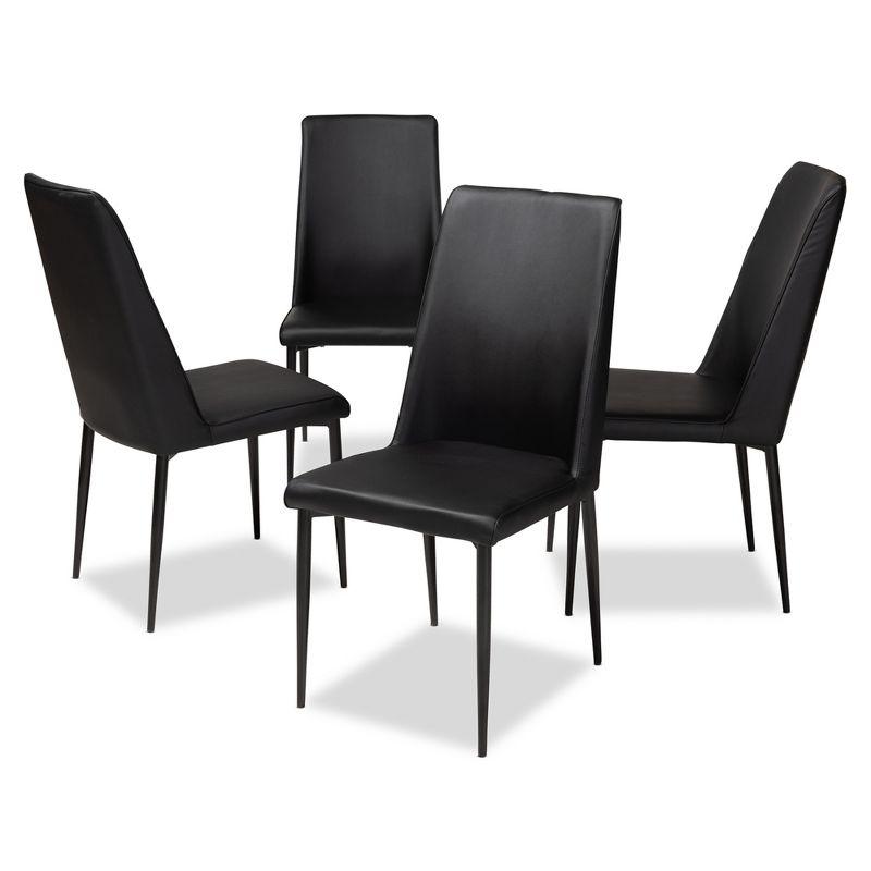 Set of 4 Contemporary Black Faux Leather Upholstered Parsons Chairs