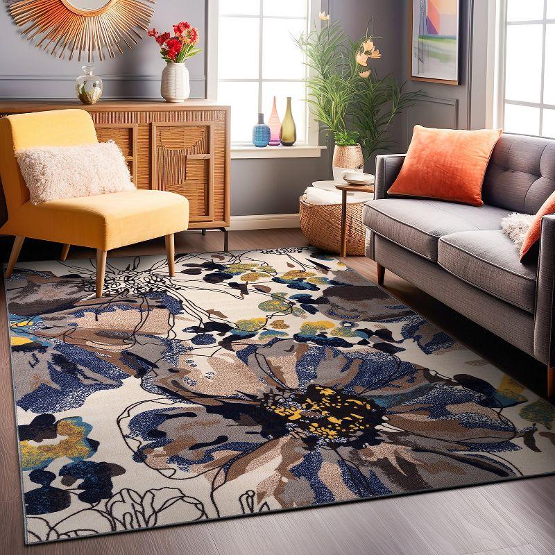 World Rug Gallery Modern Bright Flowers Non-Slip Area Rug