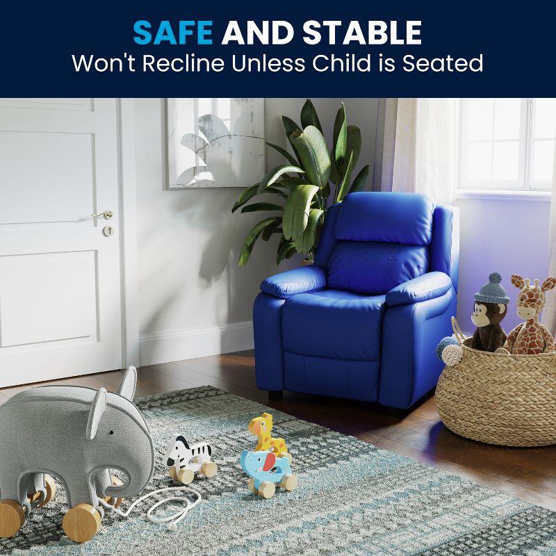 Flash Furniture Charlie Deluxe Padded Contemporary Blue Vinyl Kids Recliner with Storage Arms
