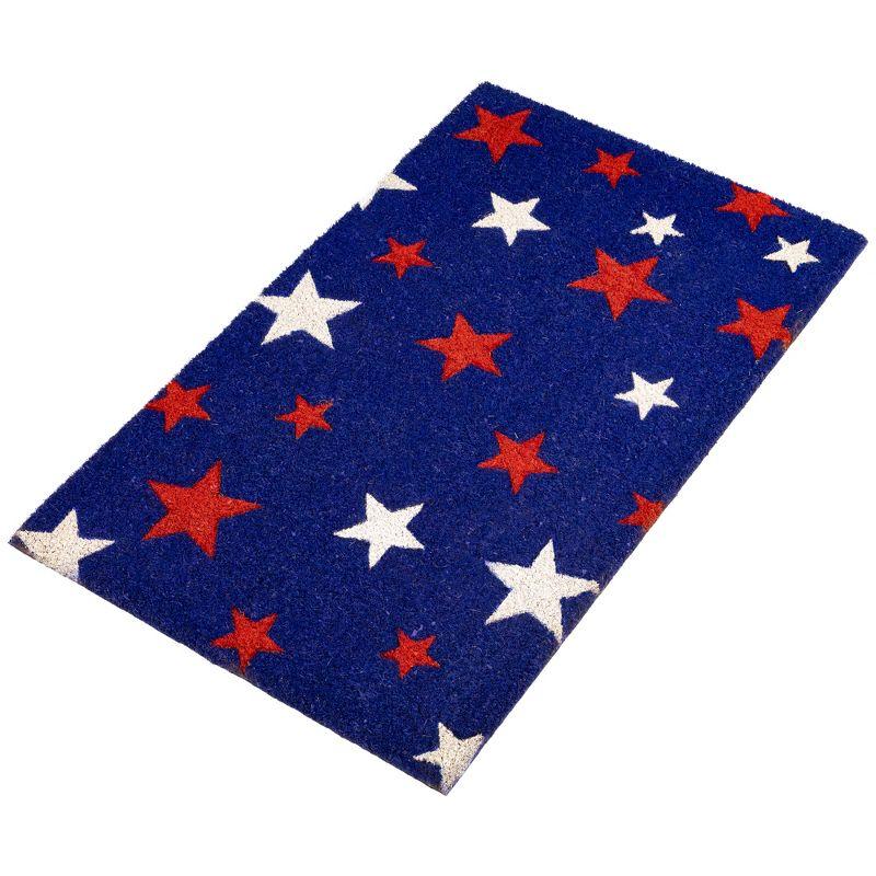 Northlight Blue Coir Red and White Stars Americana Outdoor Doormat 18" x 30"