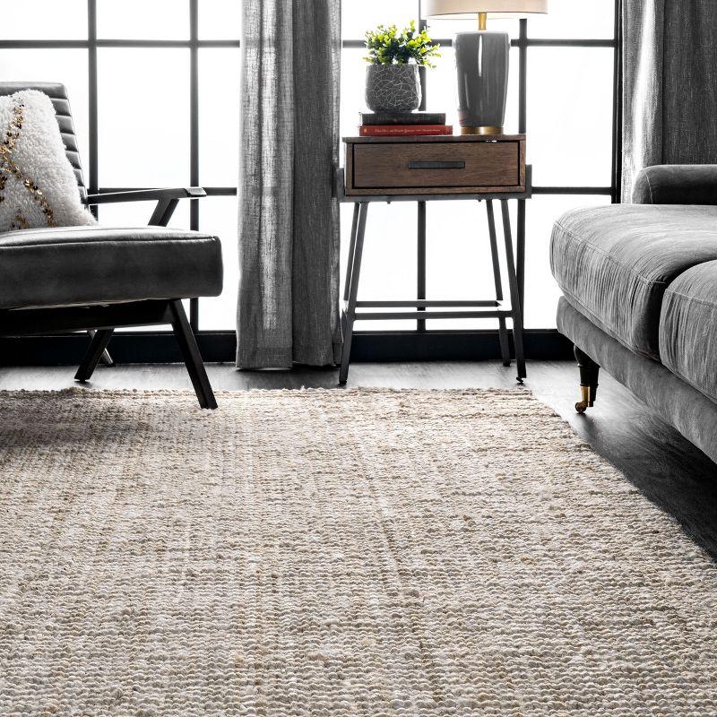 nuLOOM Ashli Solid Farmhouse Jute Area Rug, 3' x 5', Off White