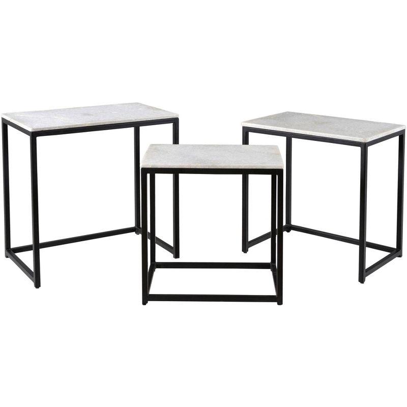 Coast to Coast Ponga 23"W Black Powder Iron and White Marble Nesting Tables Set of 3