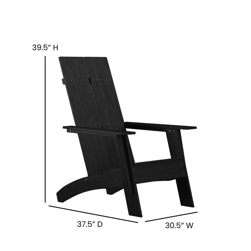 Merrick Lane Modern 2 Slat Back All-Weather Poly Resin Wood Adirondack Chair in Black