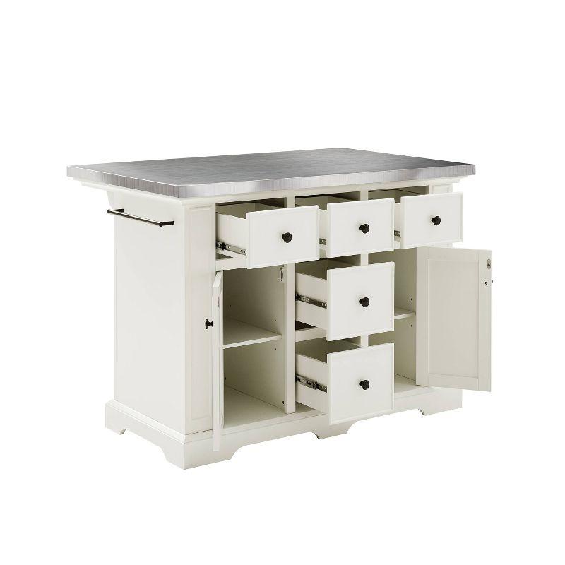 Julia White Kitchen Island with Stainless Steel Top