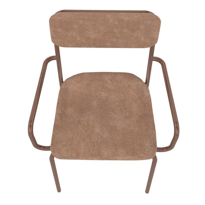 Corten Brown High-Back Faux Leather Armchair with Metal Frame