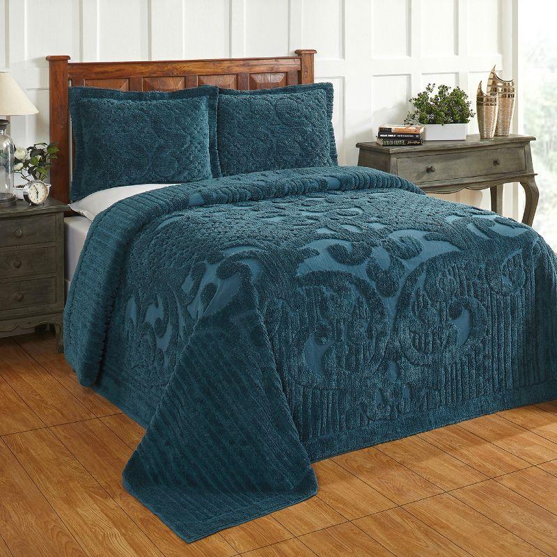 Teal Cotton Chenille Tufted Medallion Full Bedspread