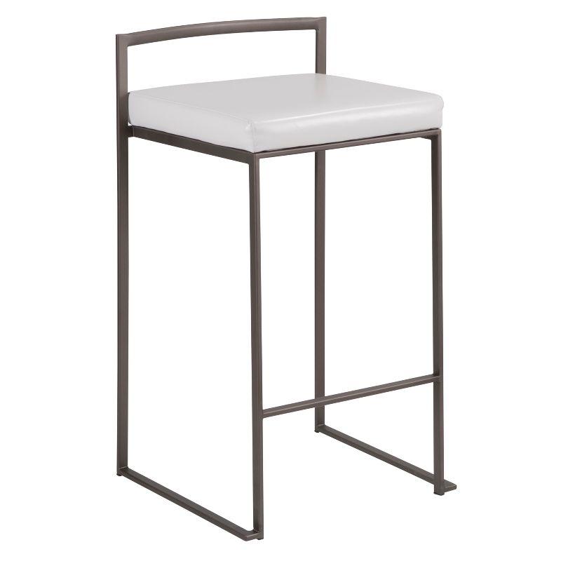 Set of 26" Fuji Contemporary Stackable Counter Height Barstool Antique Coin with White Faux Leather Cushion - Lumisource: Metal Frame