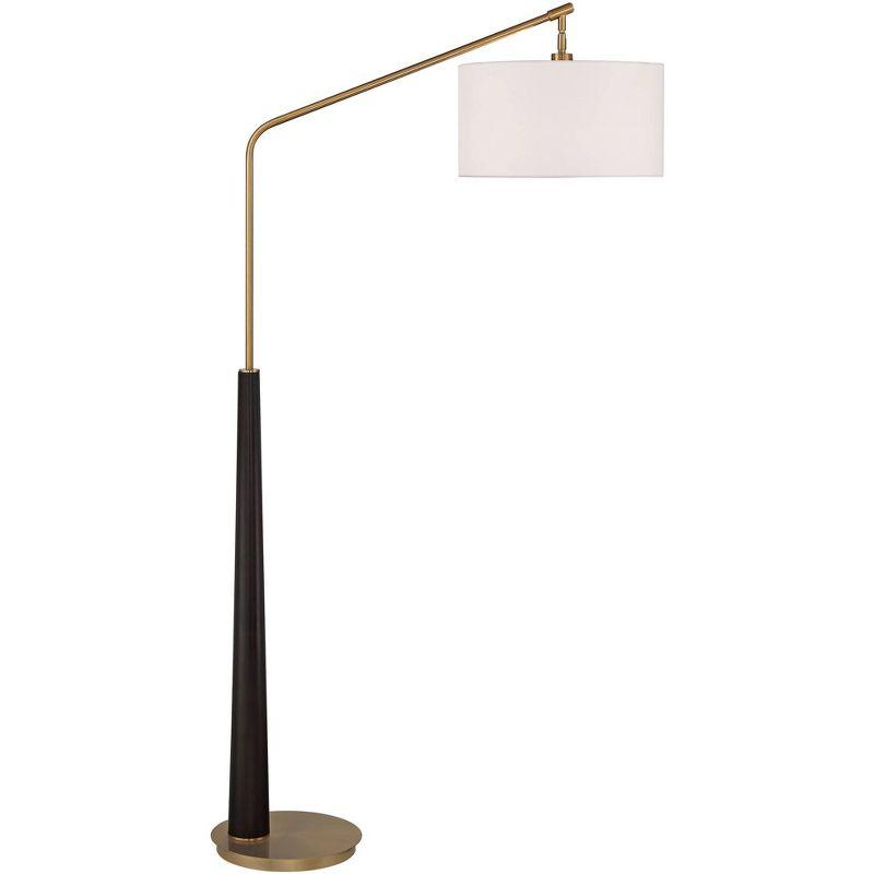 Espresso and Gold Adjustable Arc Floor Lamp with White Linen Shade