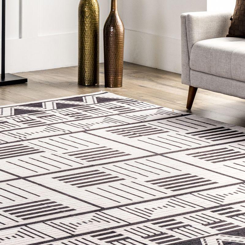 Ivory Striped Easy-Care Synthetic 22"x14" Washable Rug