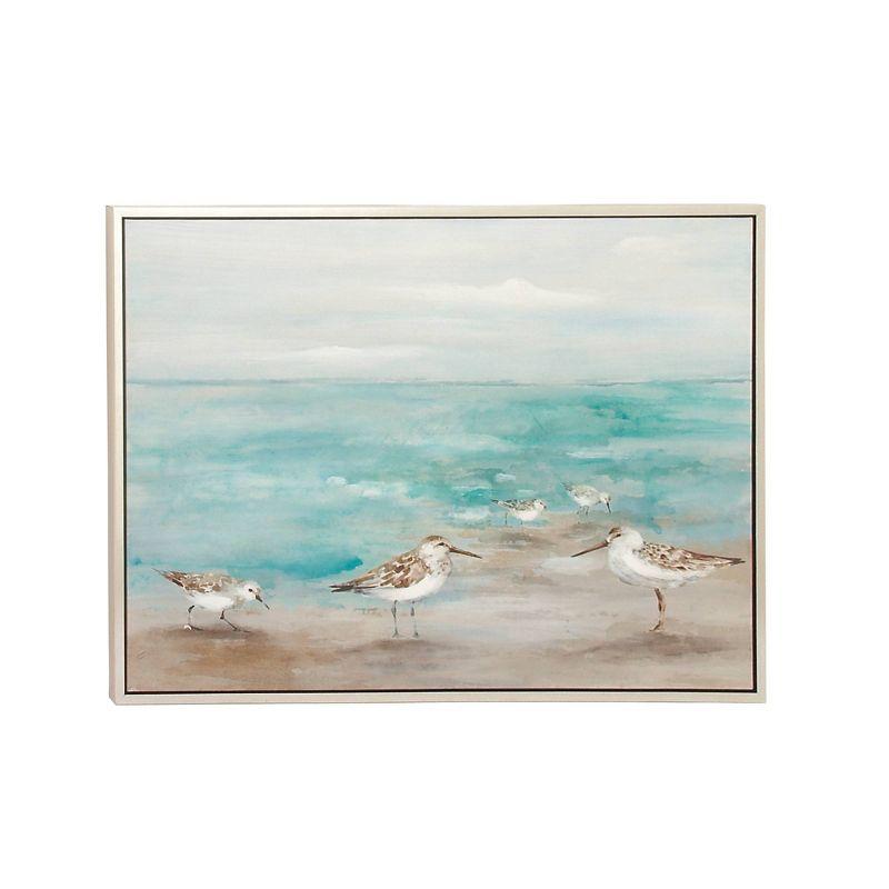 Canvas Bird Framed Wall Art with Silver Frame White - Olivia & May