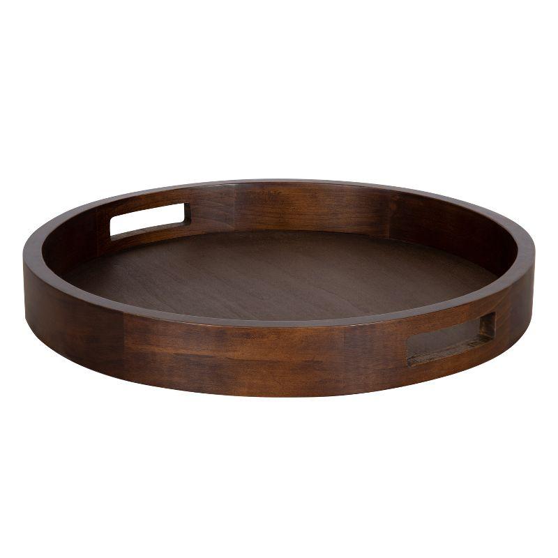 Hutton Round Walnut Brown Wood Serving Tray, 18"