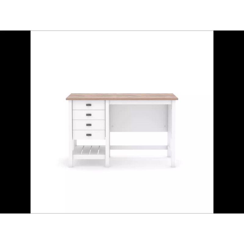 Soft White Coastal Home Office Desk with Lintel Oak Accent