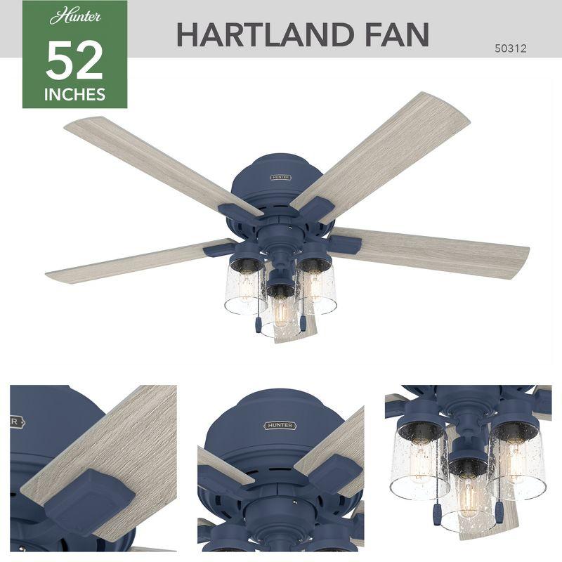 Hartland 52" Indigo Blue Low Profile Ceiling Fan with Chandelier Lighting