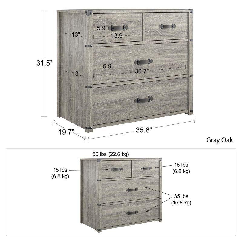 Gray Oak 4-Drawer Nursery Dresser with Leather Pulls