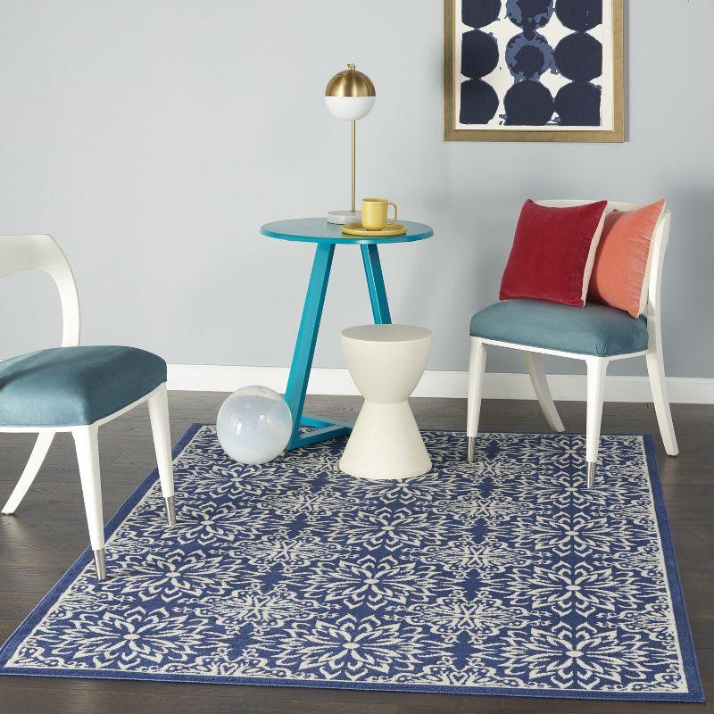 Jubilant JUB06 Ivory/Blue Area Rug Beach Transitional Floral By Nourison Navy/Ivory 4' x 6'