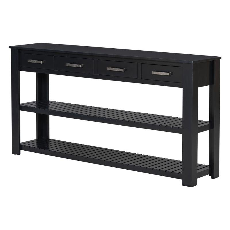 62.2" Stylish Console Table Table with 4 Storage Drawers and 2 Shelves for Entryway Hallway, Black 4M - ModernLuxe