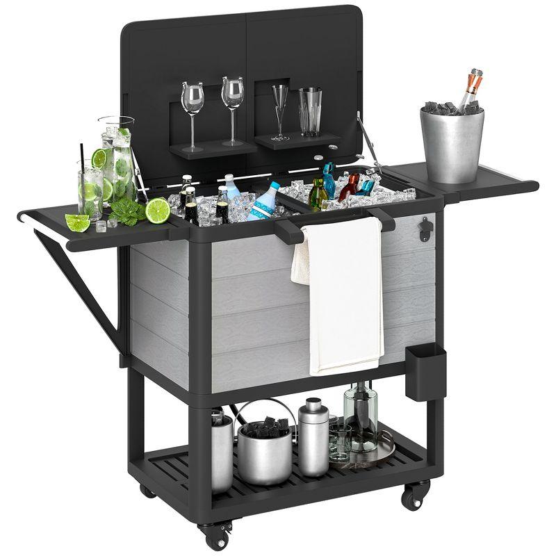 Outsunny 104 Quart Patio Cooler Cart, Outdoor Beverage Rolling Ice Chest with Bottle Opener and Shelves for Pool Deck BBQ Cookouts Party, Gray