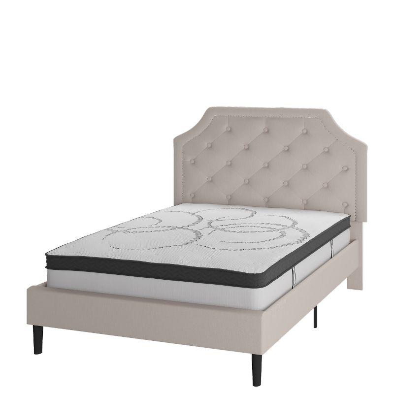 Flash Furniture Brighton Full Size Tufted Upholstered Platform Bed in Beige Fabric with 10 Inch CertiPUR-US Certified Pocket Spring Mattress