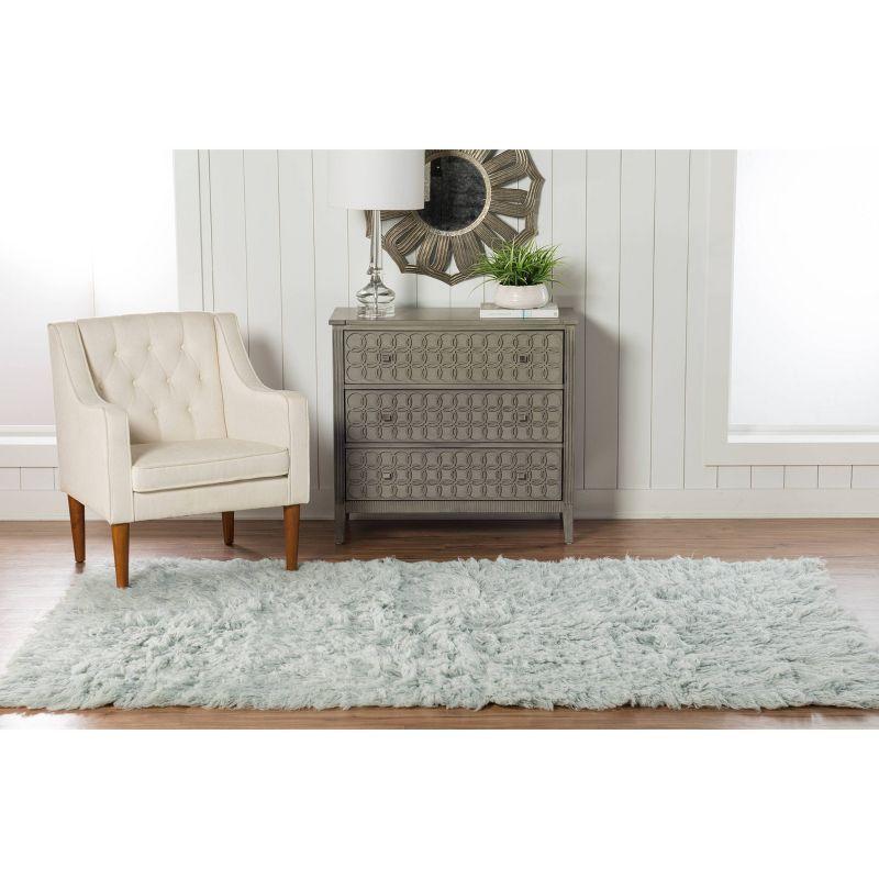 Light Grey Rectangular Handmade Wool Shag Rug