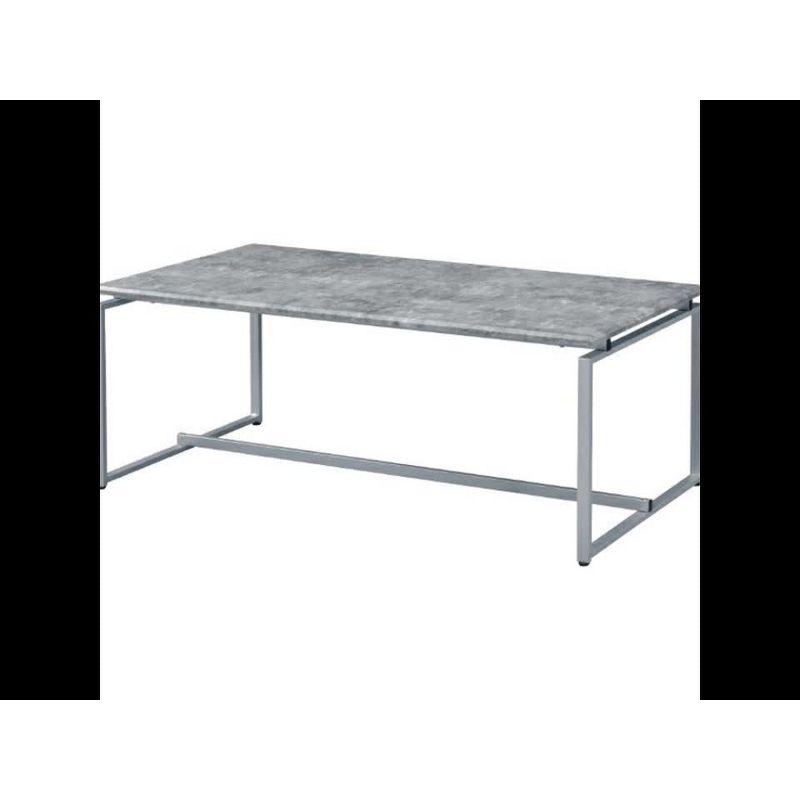 Acme Furniture 48" Jurgen Coffee Table Faux Concrete Top Silver: Modern Rectangle, Metal Frame, Wood Surface