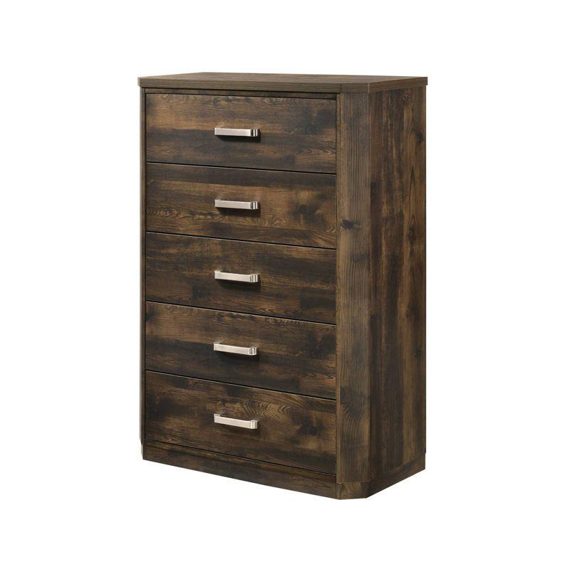 Elettra 5-Drawer Chest in Rustic Walnut with Sleek Rectangular Pulls