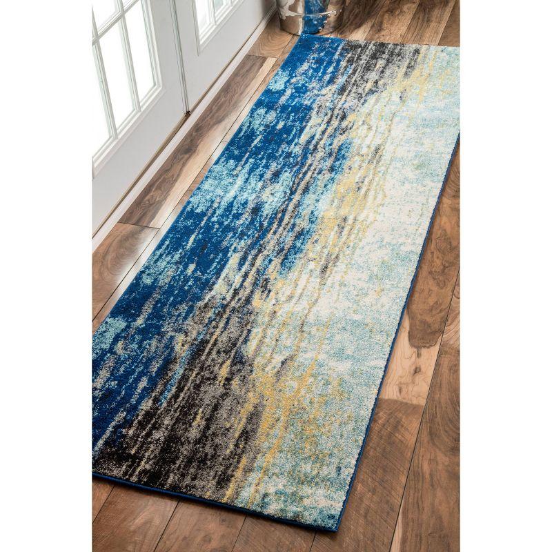 Braided Blue Abstract Motif Synthetic Runner Rug, 2'8"x8'