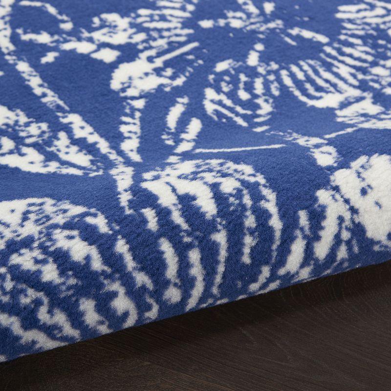 Navy Floral Synthetic Runner Rug, 2 ft x 8 ft