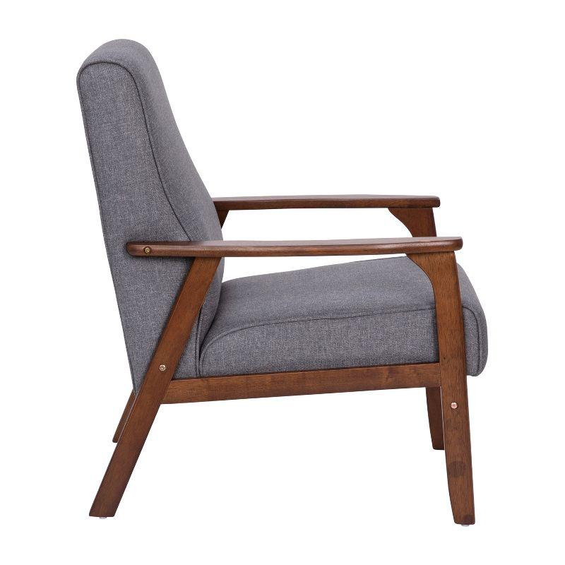 Flash Furniture Langston Commercial Grade Faux Linen Upholstered Mid Century Modern Arm Chair with Walnut Finished Wooden Frame and Arms in Gray