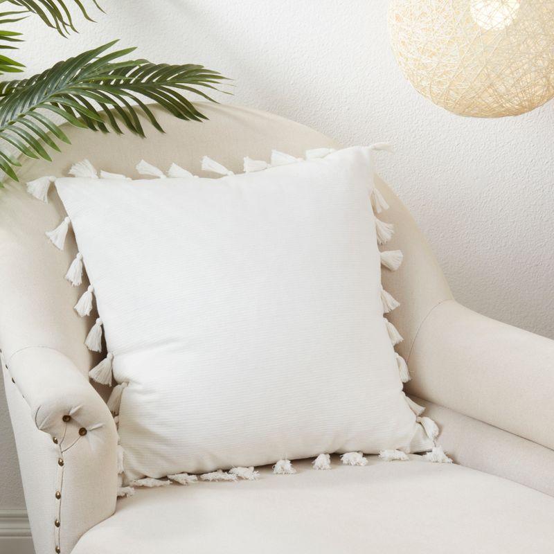 Saro Mabel Collection Tassels Cotton Throw Pillow