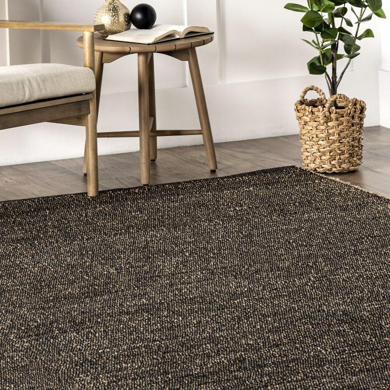 Nuloom 6x9 Elfriede Jute & Cotton Hand Woven Indoor Area Rug, Charcoal, Solid Rustic Farmhouse Style Natural Fiber Bedroom, Living Room,