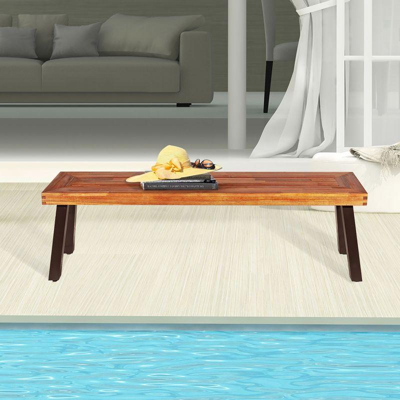 Costway Patio Acacia Wood Dining Bench Seat with Rustic Steel Legs for Outdoor Indoor
