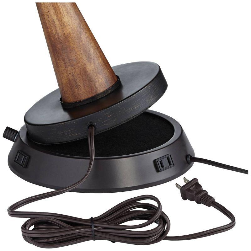 360 Lighting Rocco Modern Mid Century Table Lamp 30" Tall Blue Teal Ceramic with Dimmable USB Workstation Base Linen Drum Shade for Living Room Home